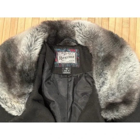 Rothschild Black Winter Dress Coat W/ Black & Gray Faux Fur Trim Sz 10 Girl
